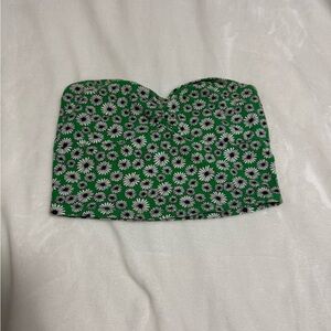 Green Floral Strapless Top